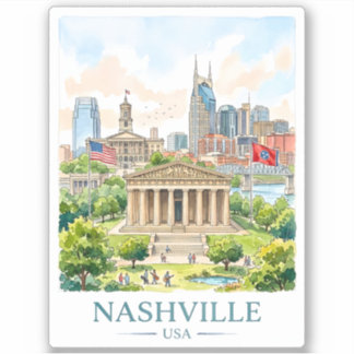 Nashville Tennessee Reis Watercolor Stadssilhouet Sticker