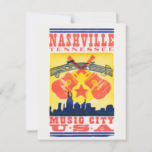 Nashville Tennessee Retro Briefkaart – Music City 
