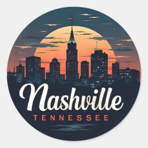 Nashville Tennessee retro skyline Ronde Sticker
