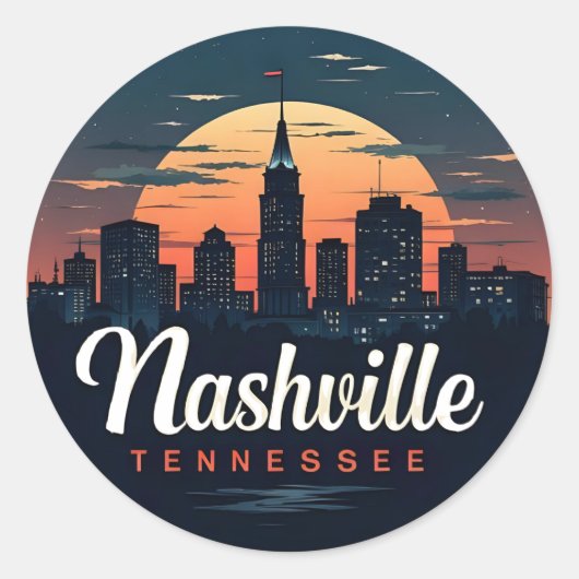 Nashville Tennessee retro Skyline Ronde Sticker (Voorkant)