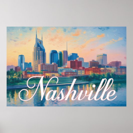 Nashville Tennessee Silhouette Impressionist Poster (Voorkant)