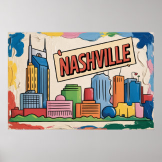 Nashville Tennessee Silhouette Pop Art Print