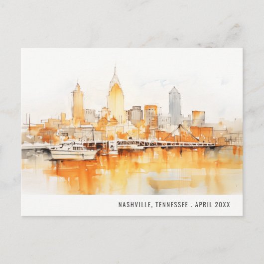 Nashville Tennessee Silhouette Watercolor Reis Briefkaart (Voorkant)
