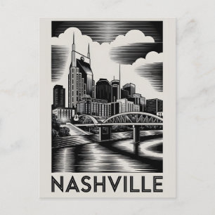 Nashville Tennessee Silhouette Zwart Wit Houtsnede Briefkaart