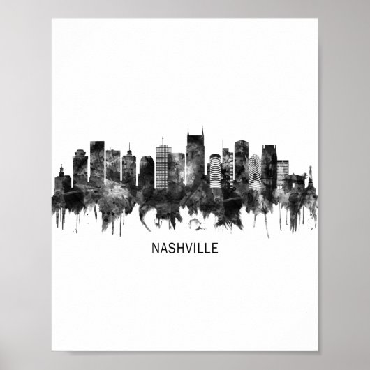 Nashville Tennessee Skyline BW Poster (Voorkant)