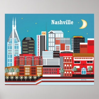 Nashville, Tennessee - Skyline Illustratie Poster