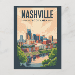 Nashville Tennessee Skyline Reis Kunst Vintage Briefkaart