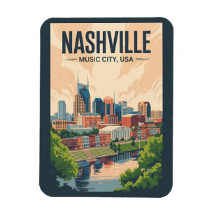 Nashville Tennessee Skyline Reis Kunst Vintage Magneet