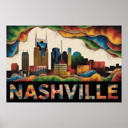 Nashville Tennessee Skyline Surrealist Print (Voorkant)