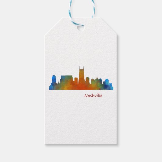 Nashville Tennessee Skyline watercolor art v1 Cadeaulabel (Voorkant)
