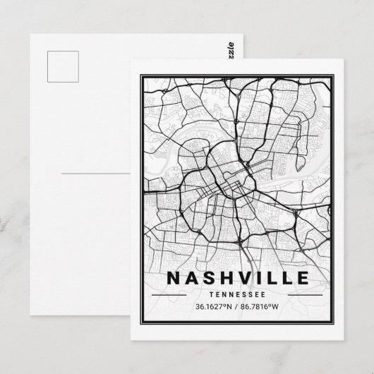 Nashville Tennessee USA Travel City Map Briefkaart (Voorkant / Achterkant)