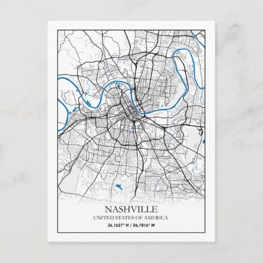 Nashville Tennessee USA Travel City Map Briefkaart (Voorkant)