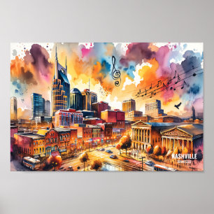 Nashville Tennessee USA Travel Places waterverf Poster