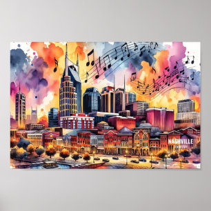 Nashville Tennessee USA Travel Places waterverf Poster