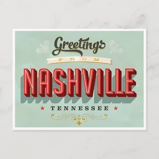 Nashville Tennessee Vintage Reizen stad retro Briefkaart (Voorkant)