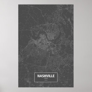 Nashville, Tennessee (wit op zwart) Poster