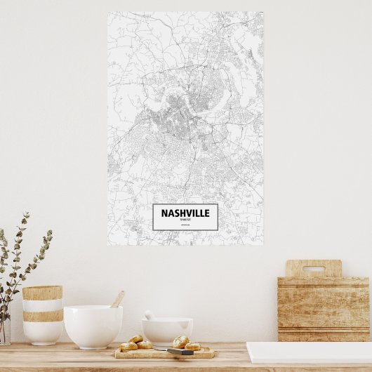 Nashville, Tennessee (zwart op wit) Poster (Keuken)