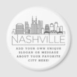 Nashville ThMED | Aangepast stadsbericht of slogan Magneet<br><div class="desc">Een unieke magneetgunst die de prachtige stad Nashville, Tennessee vertegenwoordigt. Deze sleutelhanger toont de skyline van de stad met daaronder de naam. Onder de naam van de stad is een plek voor uw unieke slogan of verklaring over uw favoriete stad. Een geweldige manier om een bedankje uit te sturen voor...</div>