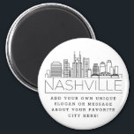 Nashville ThMED | Aangepast stadsbericht of slogan Magneet<br><div class="desc">Een unieke magneetgunst die de prachtige stad Nashville, Tennessee vertegenwoordigt. Deze sleutelhanger toont de skyline van de stad met daaronder de naam. Onder de naam van de stad is een plek voor uw unieke slogan of verklaring over uw favoriete stad. Een geweldige manier om een bedankje uit te sturen voor...</div>