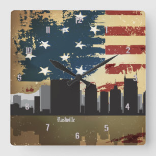 Nashville, TN American Cities CityScape Clock Vierkante Klok