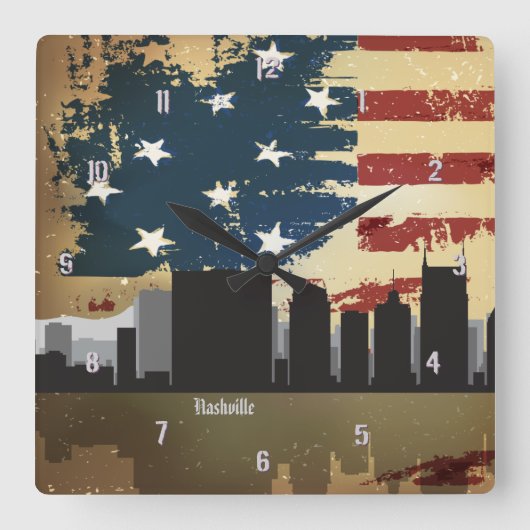 Nashville, TN American Cities CityScape Clock Vierkante Klok (Voorkant)