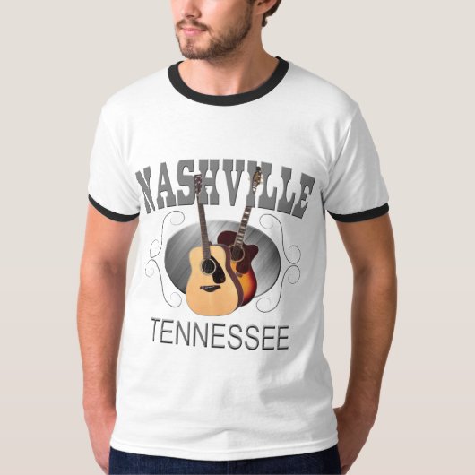 Nashville TN Guitars Mannen Ringer T-Shirts (Voorkant)