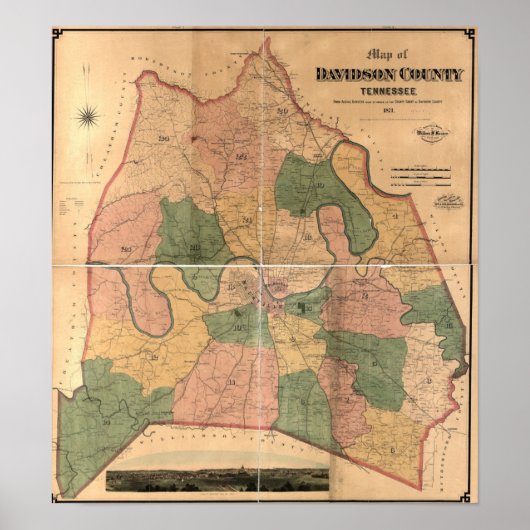Nashville TN Historic Map Poster (Voorkant)