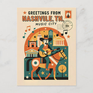 Nashville TN Music City Retro Kunst Briefkaart