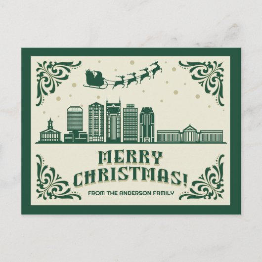 Nashville, TN Skyline Christmas Holiday Briefkaart (Voorkant)