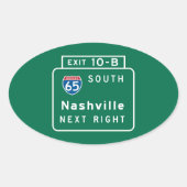 Nashville, TN verkeersbord Ovale Sticker (Voorkant)