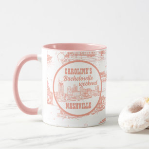 Nashville Toile Bachelorette Koraalroze op Wit Mok