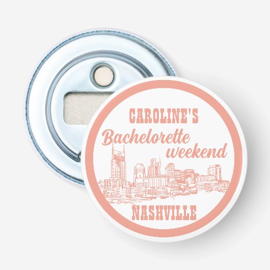 Nashville Toile Koraal Roze op Wit Button Flesopener (Voorkant)