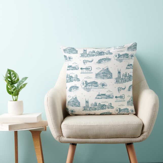 Nashville Toile Twilight op Wit Kussen (Stoel)