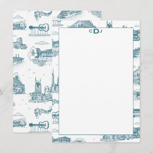 Nashville Toile Twilight op Witte Monogram Bedankkaart