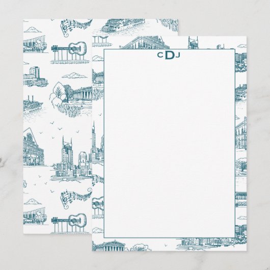 Nashville Toile Twilight op Witte Monogram Bedankkaart (Voorkant / Achterkant)
