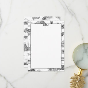 Nashville Toile Zwart en Wit Monogram Bedankkaart