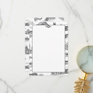 Nashville Toile Zwart en Wit Monogram Bedankkaart