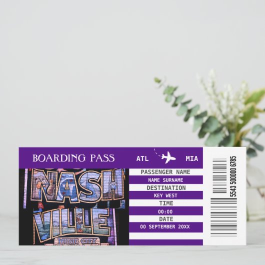 Nashville vliegtuig instapkaart uitje indigo kaart (Staand voorkant)