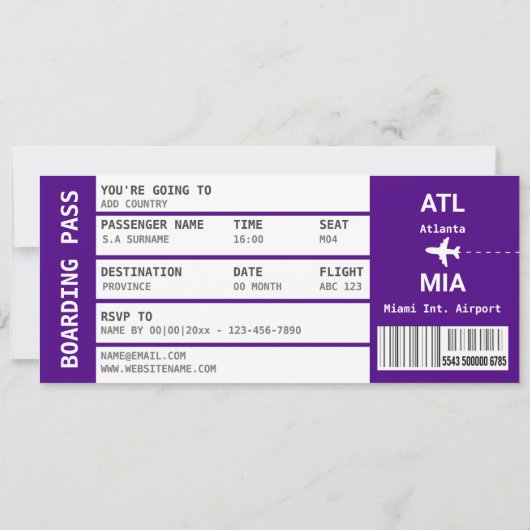 Nashville vliegtuig instapkaart uitje indigo kaart (Achterkant)