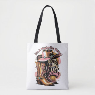 Nashville vrijgezellenfeest -“Laarzen, Bling, " Tote Bag