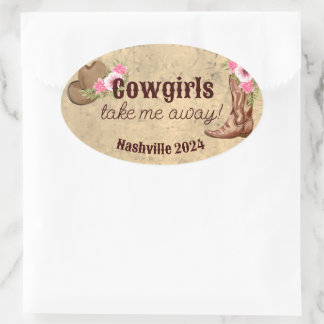 Nashville vrijgezellenfeest rustieke roze bloemkoe ovale sticker