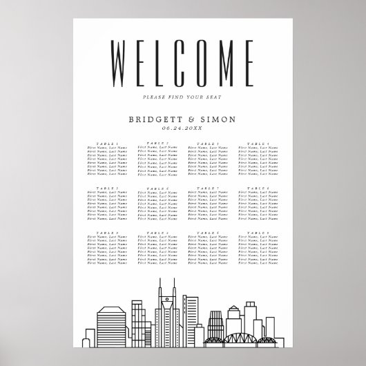 Nashville Wedding | 12 Tabel Zetel Poster (Voorkant)