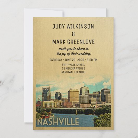 Nashville Wedding Invitation Tennessee Kaart (Voorkant)
