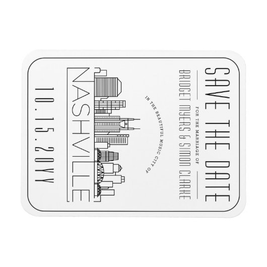 Nashville Wedding Stylized Skyline Save the Date Magneet (Horizontaal)