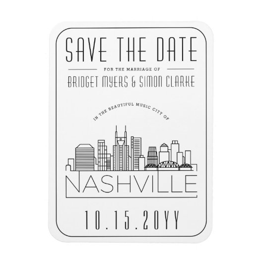 Nashville Wedding Stylized Skyline Save the Date Magneet (Verticaal)