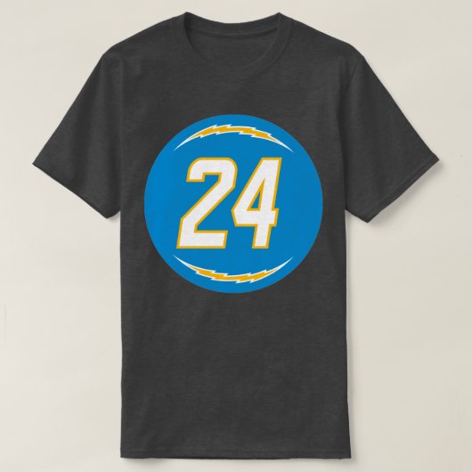 Nasir Adderley Nummer 24 Jersey Los Angeles Charge T-shirt (Design voorkant)