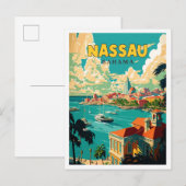 Nassau Bahama vintage reisillustratie Briefkaart (Voorkant / Achterkant)