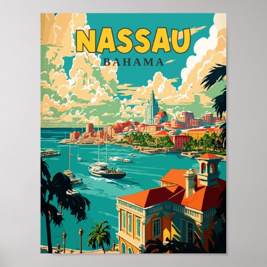 Nassau Bahama vintage reisillustratie Poster (Voorkant)