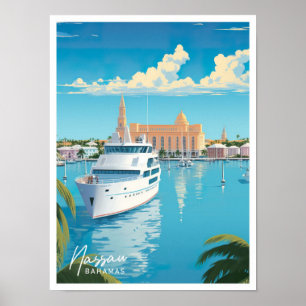 Nassau Bahamas Art Vintage Travel Illustratie Poster