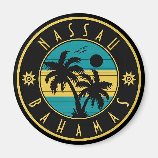 Nassau Bahama's Eilanden Retro Palm Trees Souvenir Magneet (Voorkant)